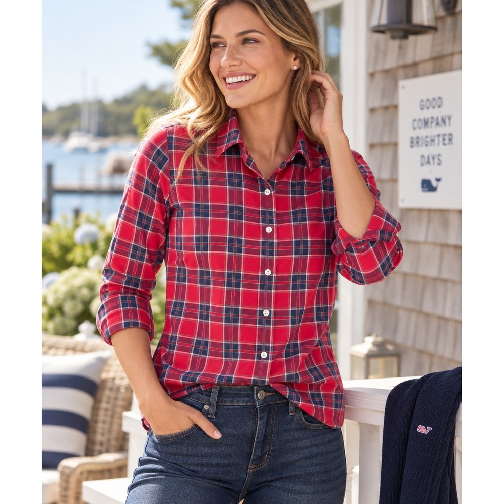 Vineyard Vines Womens 4 Tartan Plaid Button Front Shirt Cotton Holiday Preppy